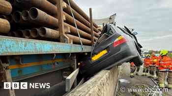 'Amazing' escape after car crushed by lorry on A1