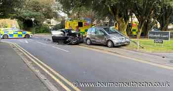 Road shut after crash where car collided with lamppost