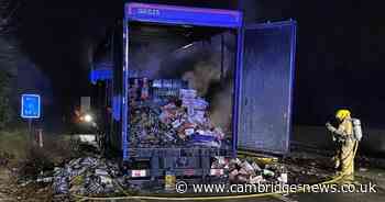 Lorry carrying 25 tonnes of beer catches fire on the M11