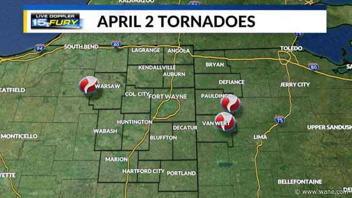 Five tornadoes now confirmed across northeast Indiana and northwest Ohio from April 2 storms
