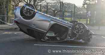 Two taken to hospital after car flips in Petts Wood