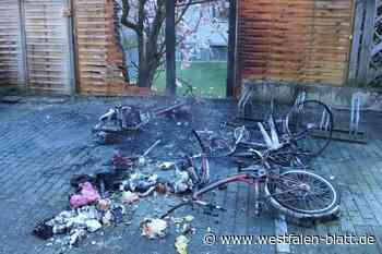 In einem Hinterhof brennen Roller und Mülltonnen