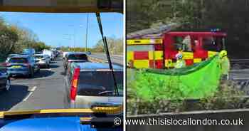 Motorbike crash and fire leaves A13 in chaos and rider in hospital near Rainham