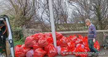 Volunteers collect 60 bags of rubbish in just two hours from Welsh beauty spot