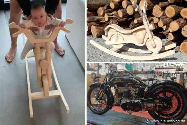 Bieke (3,5 maanden) krijgt houten schommelmoto, later mag ze op motorfiets van 1924 rondrijden: “Passend cadeau voor mijn kleinkind”