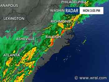 Thunderstorms with 60 mph gusts blowing through; heavy rain expected into the evening