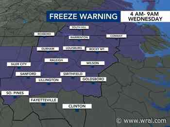 Cooler air arrives after rain; Freeze alerts in effect Wednesday morning