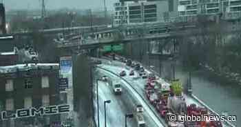 Part of southbound DVP closed after 6-vehicle collision