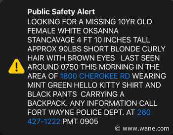 Fort Wayne police find missing 10-year-old girl