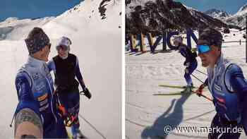 Deutsches Biathlon-Talent und ihr berühmter Freund entspannen im Winterwunderland