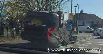 Shocking video of car on roof after crash in Dagenham with one left injured