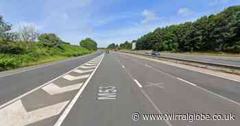 Lane closure on M53 after car hits central reservation