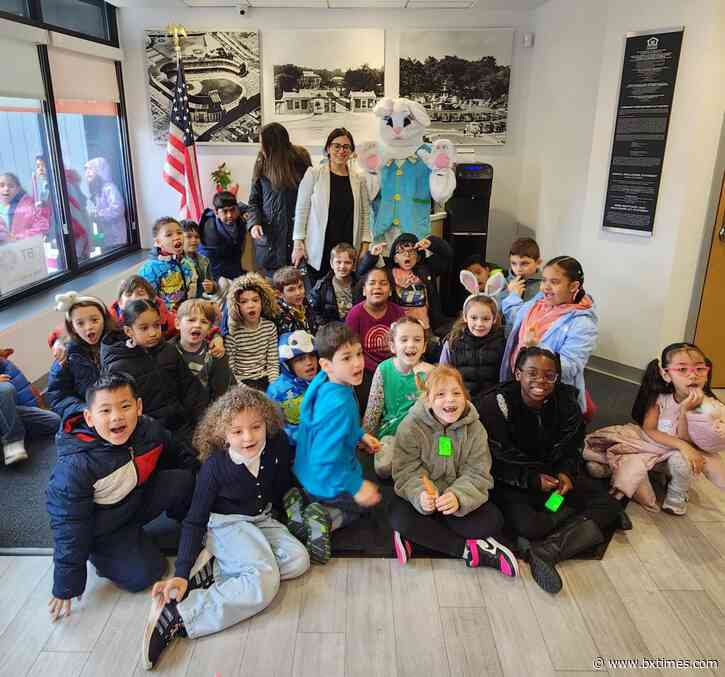 Orange Bank and Trust Company welcomes kids from P.S. 83 for special storytime with Easter Bunny