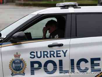 Two police officers, two others injured in Langley crash that followed a robbery in Surrey