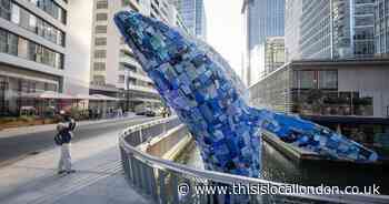 Whale sculpture made from plastic waste unveiled in Canary Wharf