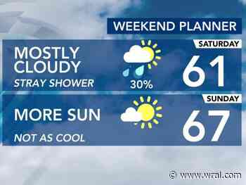Cool weather, stray shower Saturday ahead of Sunday, Monday warmup