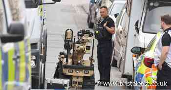 Bomb squad robot investigates suspicious item after evacuation