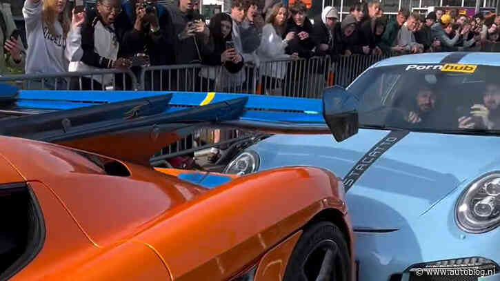 Pijnlijk: Porsche knalt achterop bij Koenigsegg in België [Video]