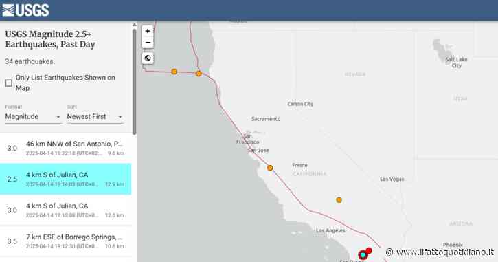 Stati Uniti: terremoto di magnitudo 5.2 vicino San Diego, a sud della California