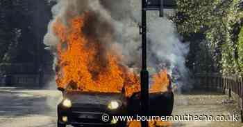 15-foot flames seen after car bursts into inferno in Bournemouth