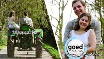 Met de tractor naar het gemeentehuis: Daan (28) en Lauranne (28) trouwen als boer en boerin
