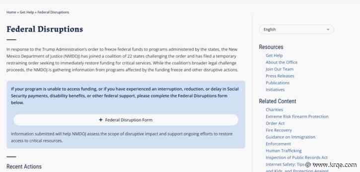 NMDOJ launches website for New Mexicans to report federal program disruptions