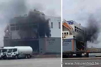 Schip met honderd elektrische wagens vat vuur in haven van Zeebrugge: hevige rookontwikkeling