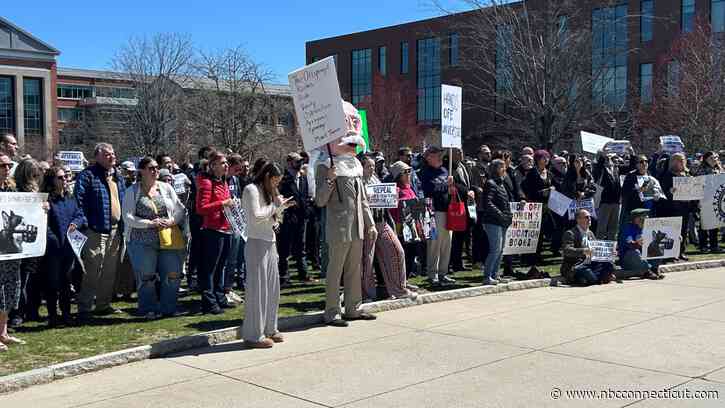 UConn students and faculty protest Trump cutting research grants, revoking visas