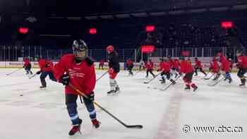 Young hockey players face off alongside PWHL pros at yearly girls-only workshop