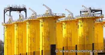 What are the massive yellow objects dominating Wallsend riverside?