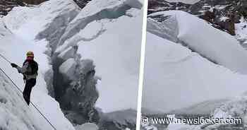 Angstaanjagend moment: gletsjer stort in tijdens oefening voor reddingswerkers