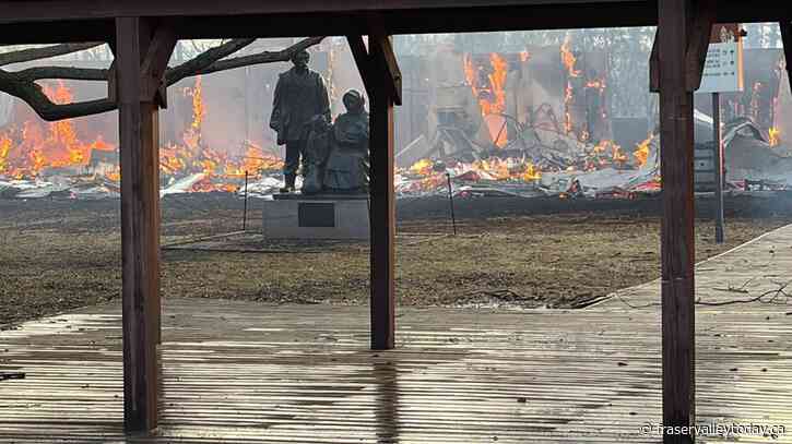 Visitor buildings burn in grass fire that swept Ukrainian Cultural Heritage Village