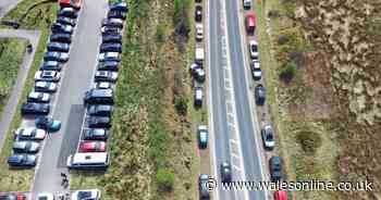 Pictures show just how busy famous Welsh beauty spot became as families enjoyed Easter day out