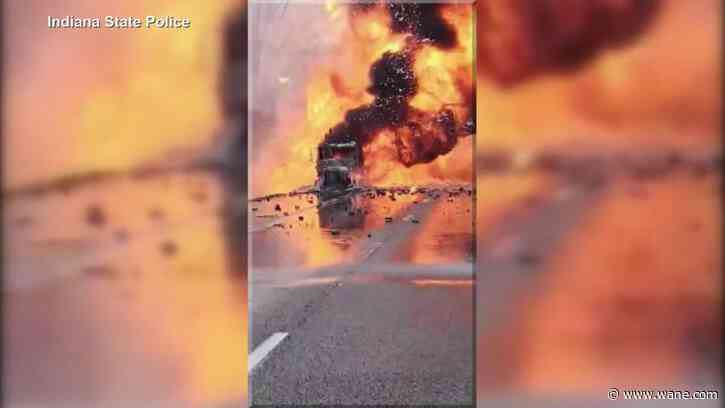Asphalt on I-65 catches fire after semi goes up in flames, shutting down Indiana interstate