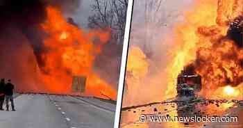 Explosies bij brandende vrachtwagen door lading
