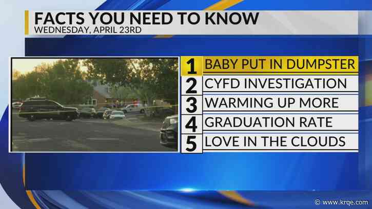 KRQE Newsfeed: Baby in dumpster, CYFD investigation, Warming up, Graduation rates, Love in the clouds