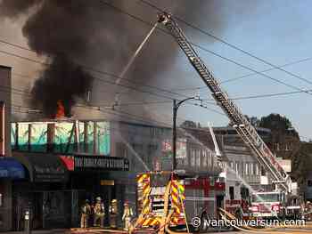 Traffic Alert: Fire in east Vancouver destroys three businesses, closes Hastings Street