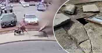 Bizar: vrouw ontsnapt ternauwernood aan explosie op straat