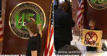 Video: Secret Service Moves in After Climate Radical Targets Trump Presidential Plaque