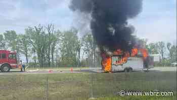 One lane open on I-10 eastbound near Lobdell after trailer catches fire on road's shoulder