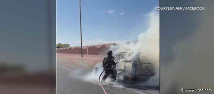 VIDEO: Albuquerque Fire Rescue battles car fire on I-40