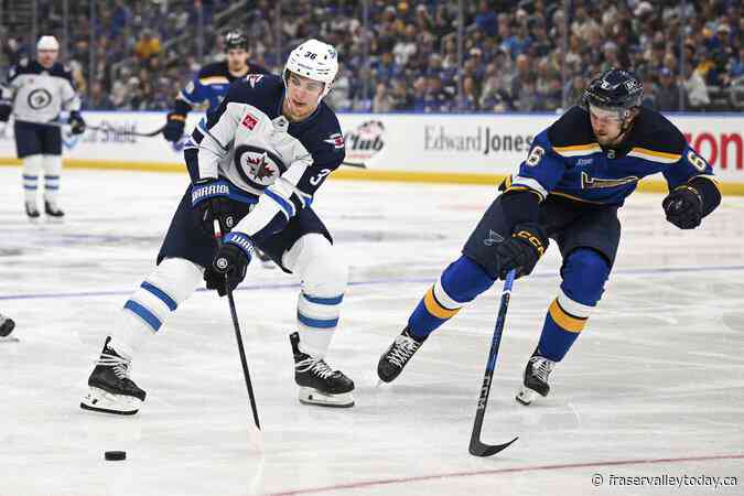 Blues score three 2nd period goals to beat Jets 5-1 and tie series 2-2 Sunday