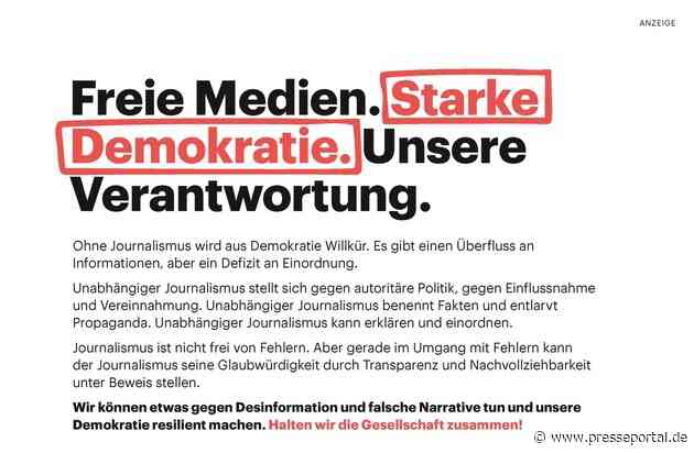 Tag der Pressefreiheit: Mehr als 45 Medienhäuser und Journalismus-Organisationen setzen ein Zeichen für die Demokratie