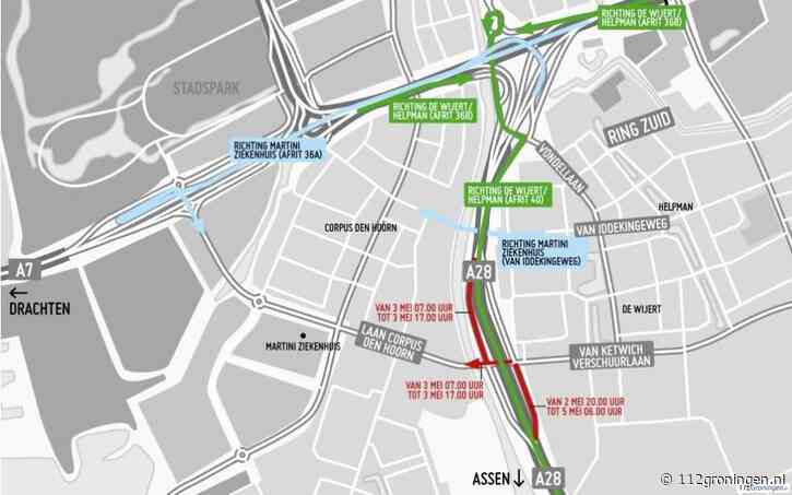 Restpunten bij Groningen-Zuid: A28-afritten komend weekend dicht