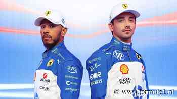 Ferrari geeft voorproefje van speciale livery in Miami: Leclerc en Hamilton poseren in wit-blauw gekleurde raceoveralls