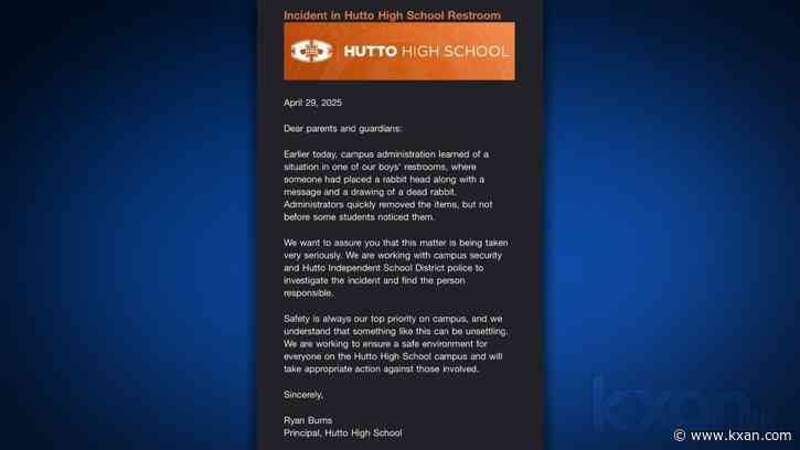 Severed rabbit's head left in Hutto HS restroom, district pressing charges