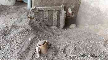 Pompeii family's desperate fight for survival: Archaeologists discover a bed wedged against the door of a house - alongside the remains of a child