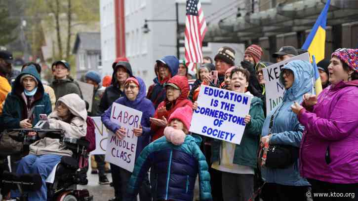 May Day protesters rally for workers’ rights outside the Alaska State Capitol