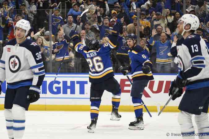 Blues score 3 goals in 2:13 of the second period to beat Jets 5-2 and force a Game 7