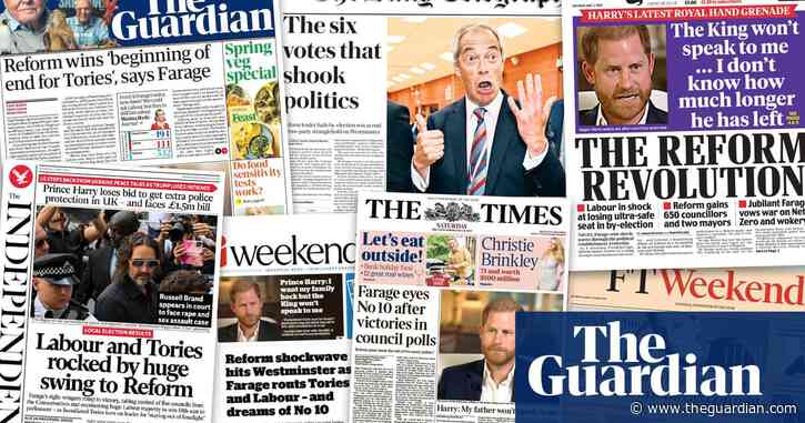 ‘Humiliated Tories’ and ‘angry Labour’: what the papers say about Reform’s local election rout